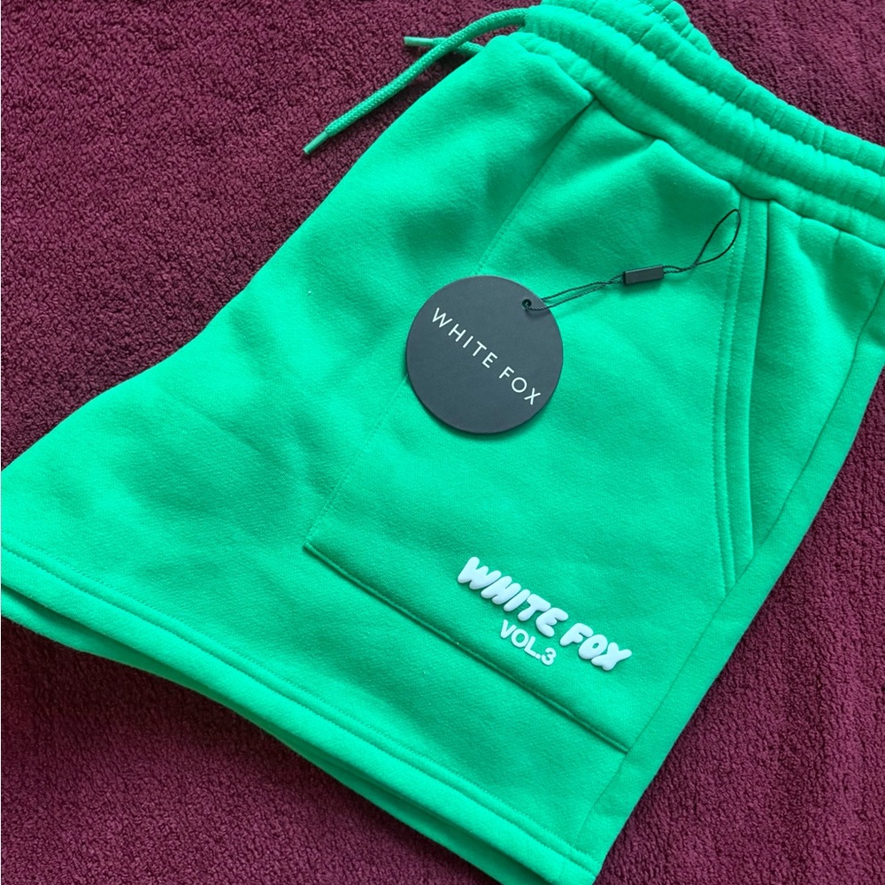 White Fox Boutique Emerald Green Drawstring Athletic Shorts - Picture 2 of 3
